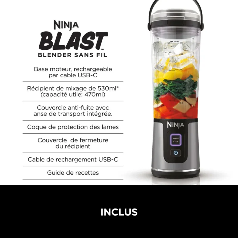 Ninja CREAMi Deluxe 10-en-1 Machine à glace et Blender portable sans fil Ninja Blast – Image 2